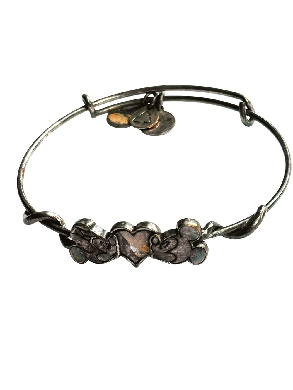 Alex and Ani Mickey Mouse Heart Bangle Bracelet Gold Tone Disney Adjustable